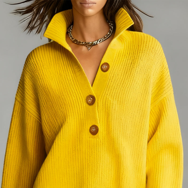 Liora™| Elegant treknappströja med krage